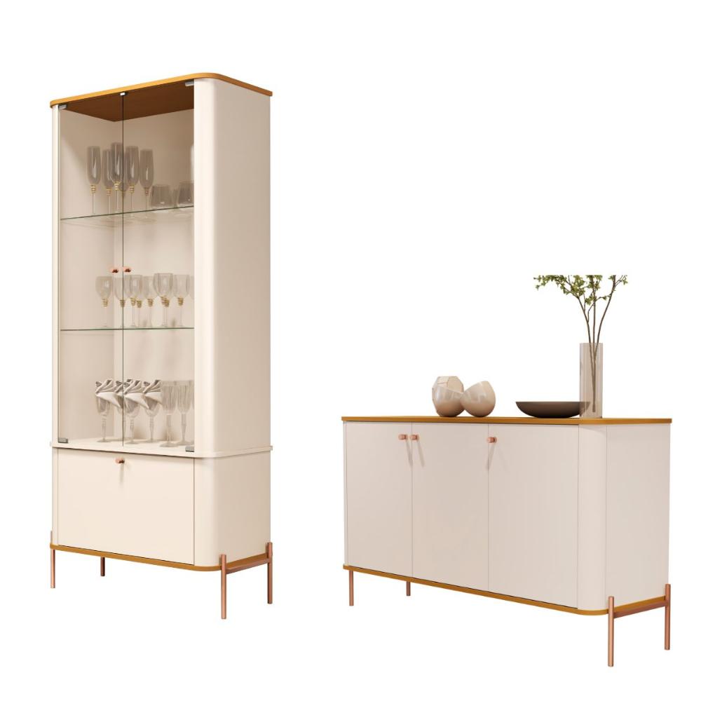 Jogo Aparador e Cristaleira Valentine Off White Nature Bronze