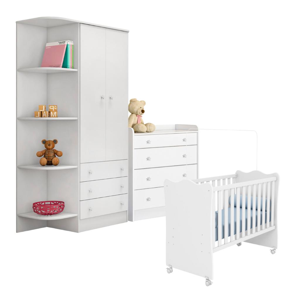 Jogo Completo Quarto de Bebê Arica Branco Branco