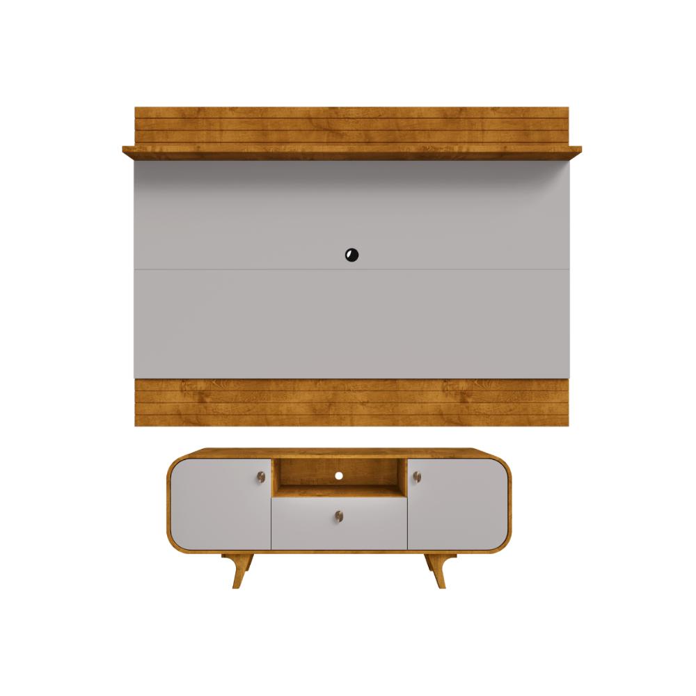 Jogo Painel e Rack Veludo Naturalle Off White