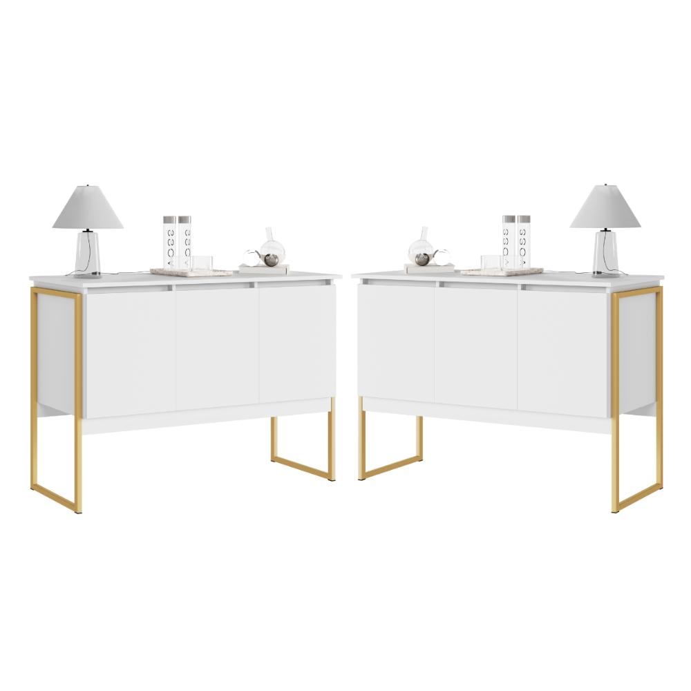 Jogo de Buffets Modernos Verona Branco Dourado
