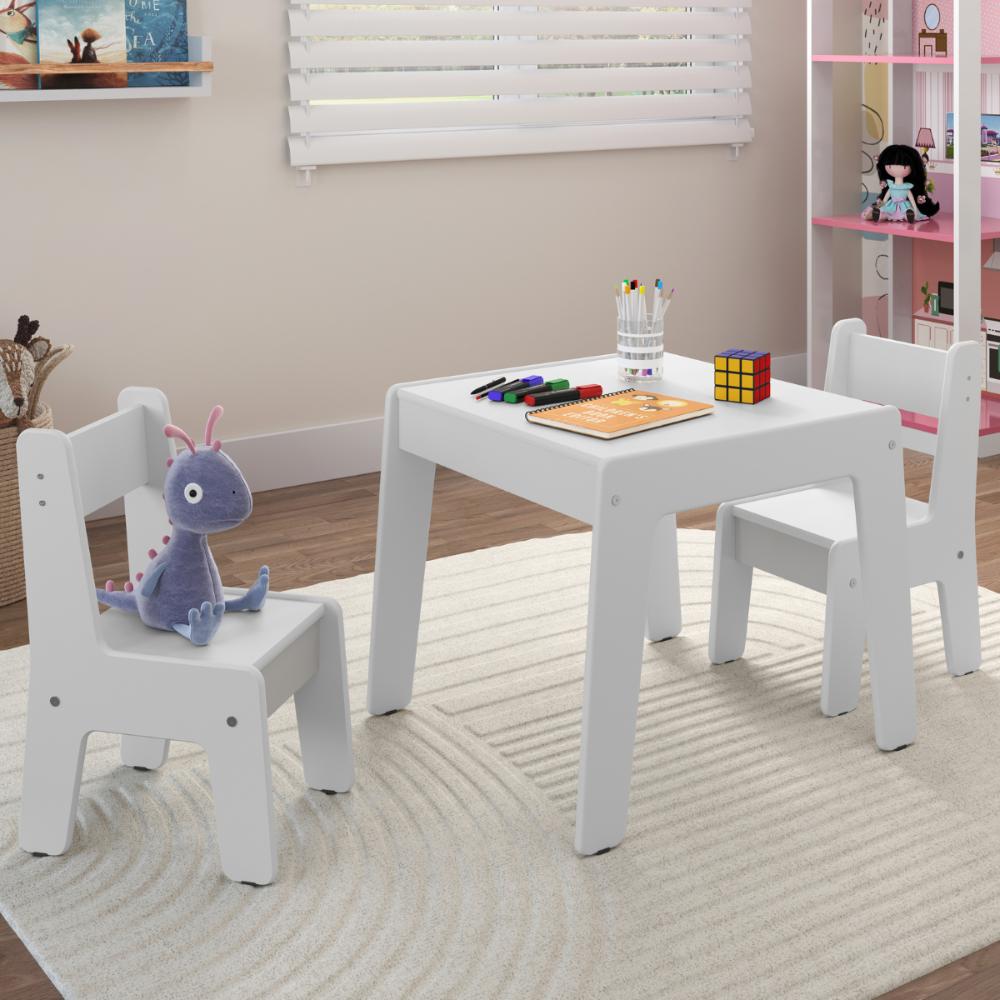 Jogo de Mesa e 2 Cadeiras Infantil Honduras Branco Brilho 