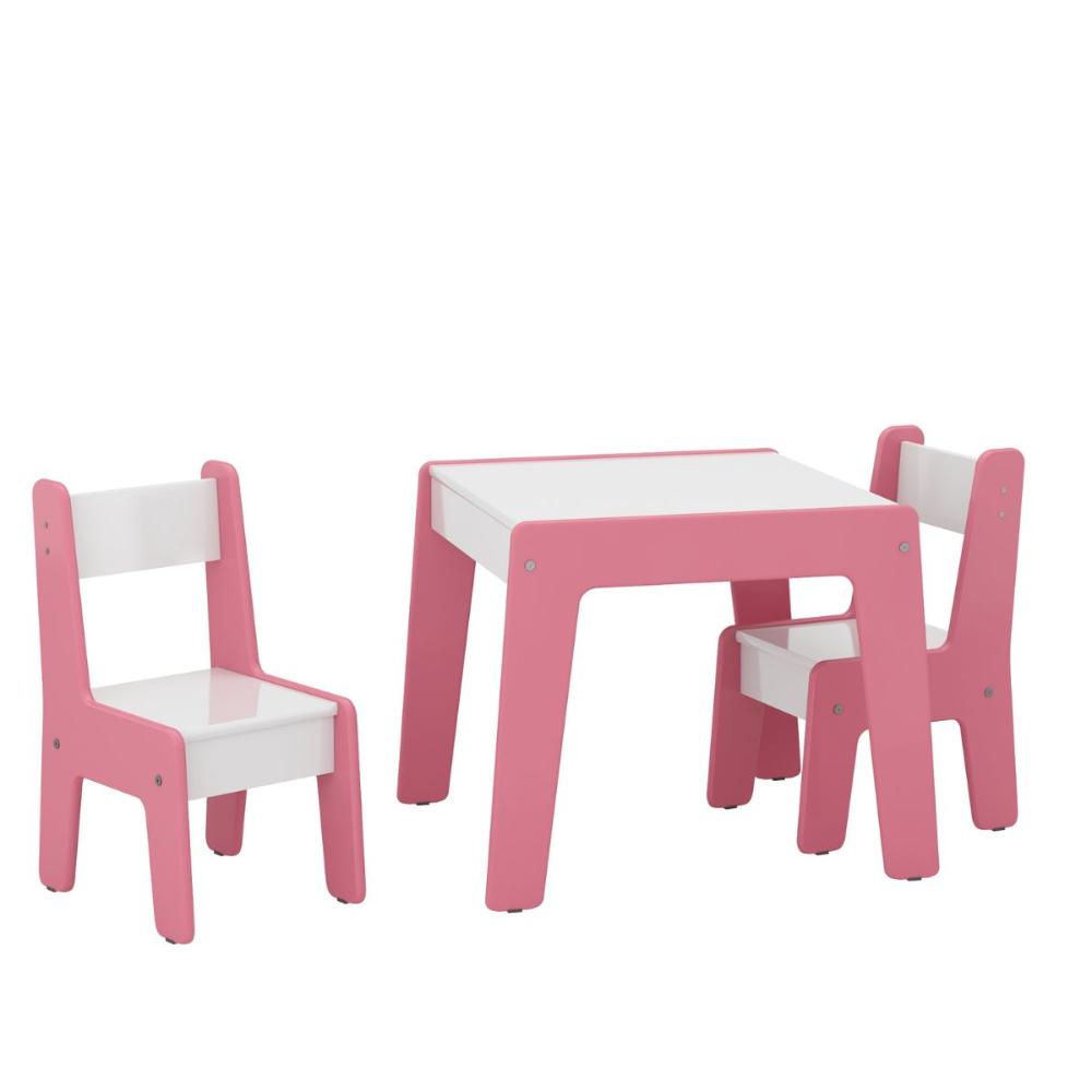 Jogo de Mesa e 2 Cadeiras Infantil Honduras Branco/Rosa