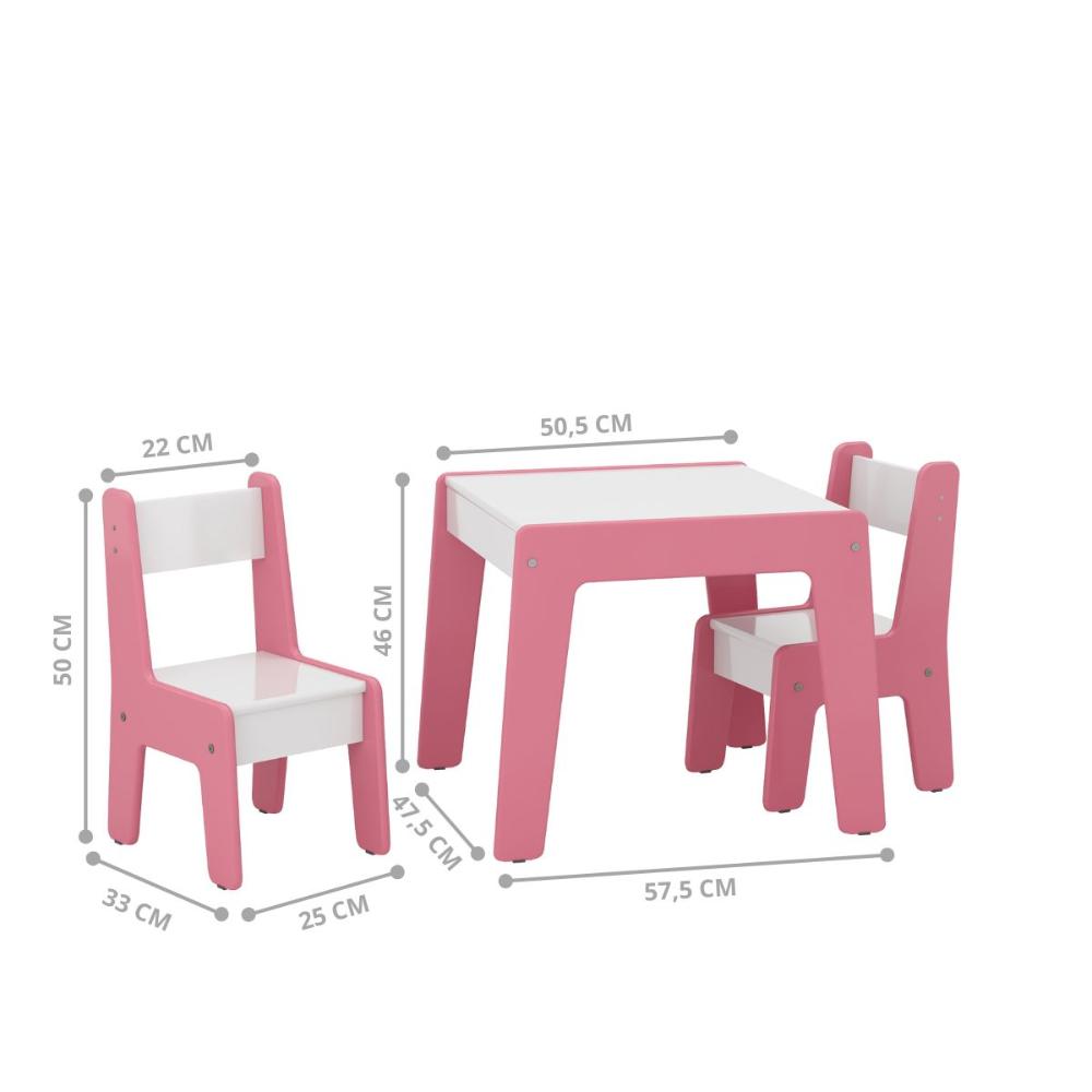 Jogo de Mesa e 2 Cadeiras Infantil Honduras Branco/Rosa