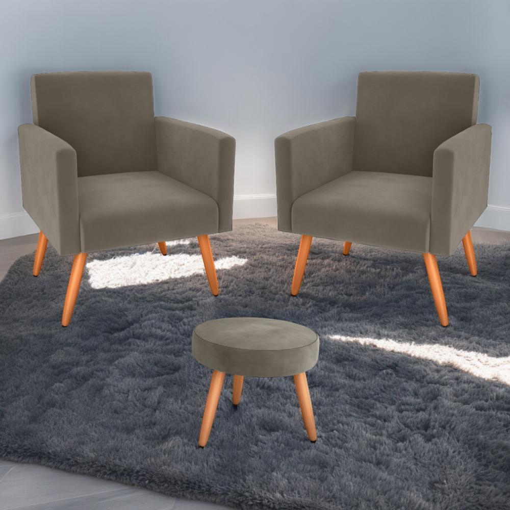 Jogo de Poltronas e Puff Austin Veludo Cappuccino
