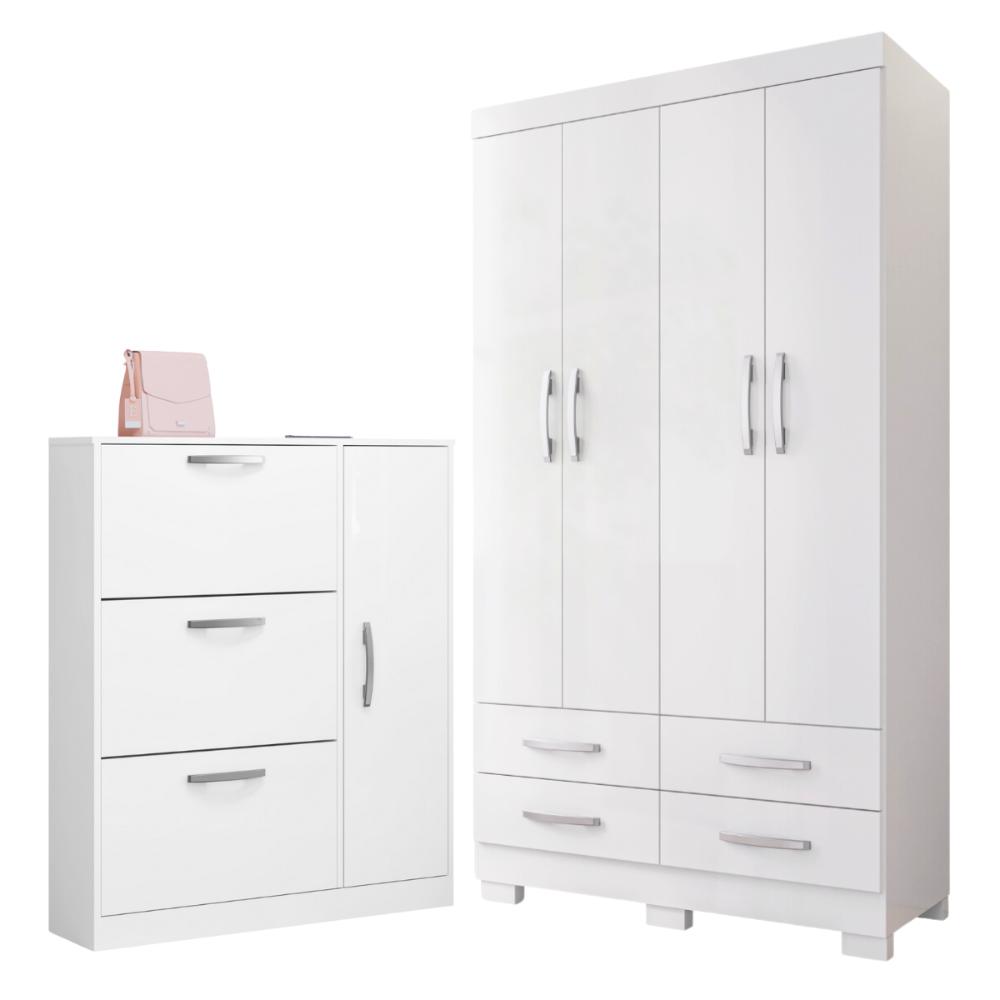 Jogo de Sapateira e Guarda Roupa Itiúba Branco