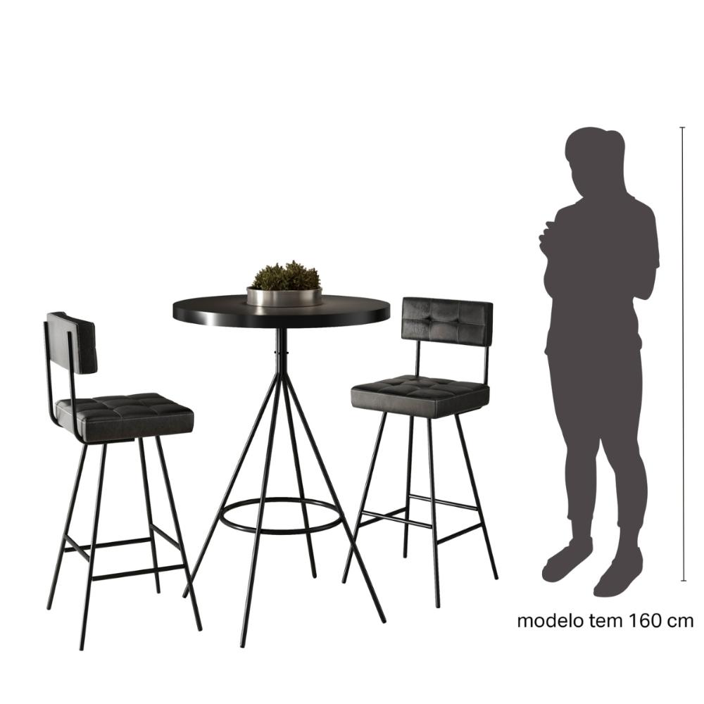 Kit Mesa Com 2 Banquetas Lisboa Preto