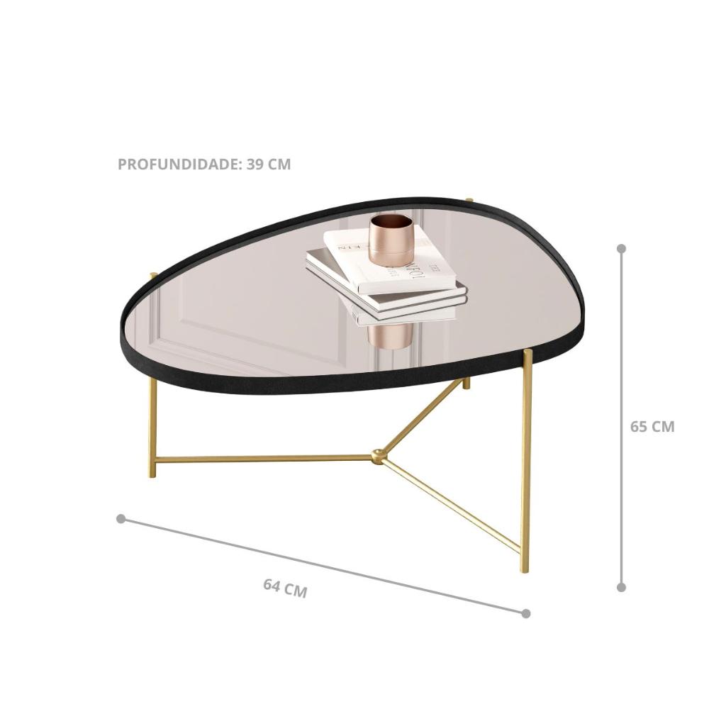 Mesa Centro de Sala Kingston Preto Dourado