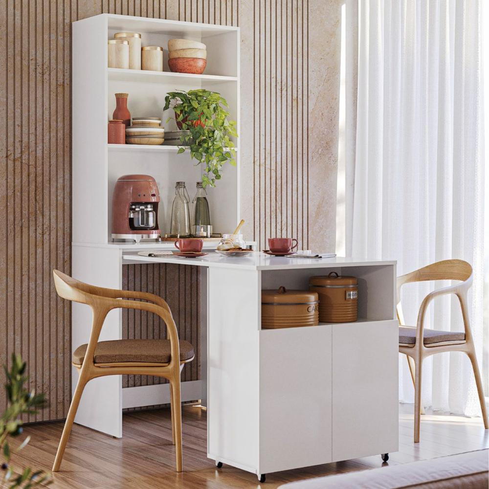 Mesa Com Estante Espaço Café Amazonas Branco 
