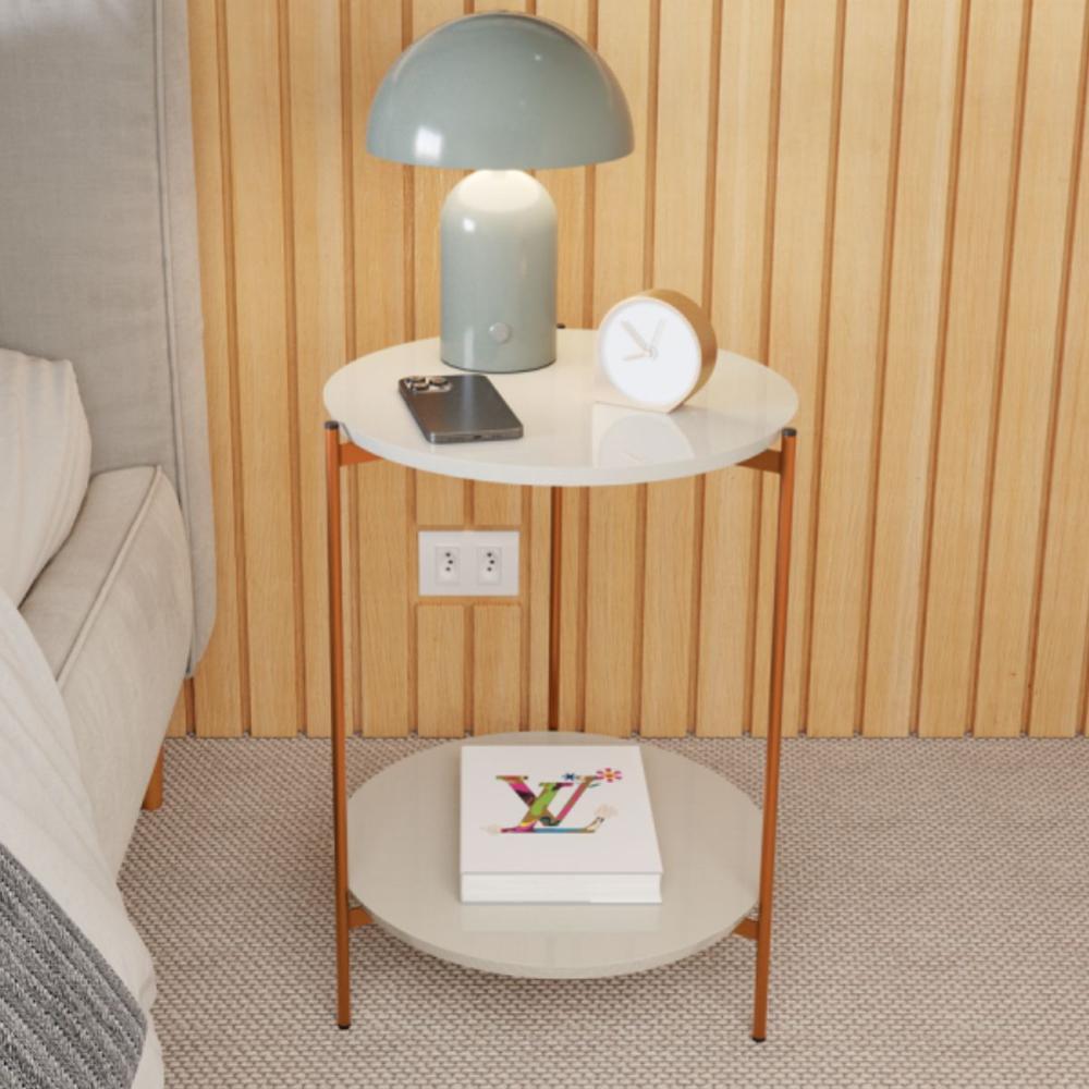 Mesa De Apoio Lateral Purples Off White/Bronze
