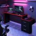 Mesa Gamer com 3 Gavetas Basileios Preto vermelho