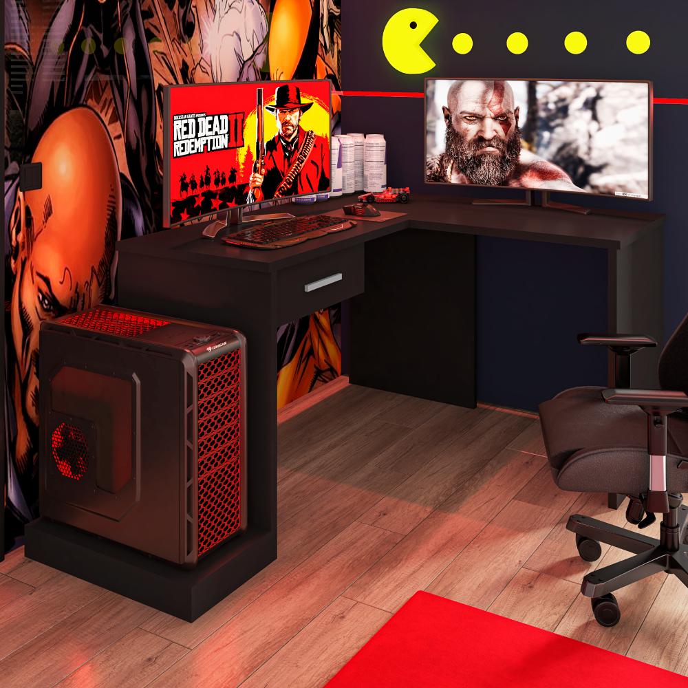 Mesa Gamer de Canto com Gaveta Wayra Preto