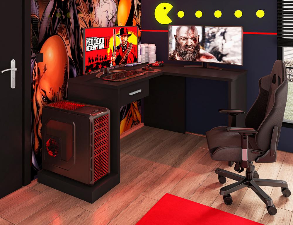 Mesa Gamer de Canto com Gaveta Wayra Preto