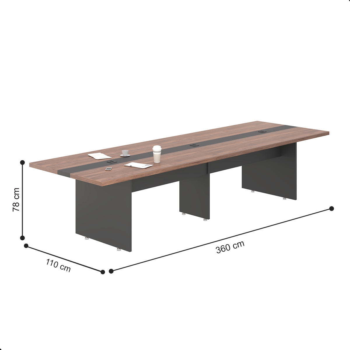 Mesa Para Reunião 3,60 Cort - Noce e Preto