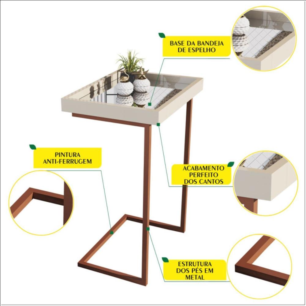 Mesa de Apoio para Sala Filipinas Pérola/Bronze