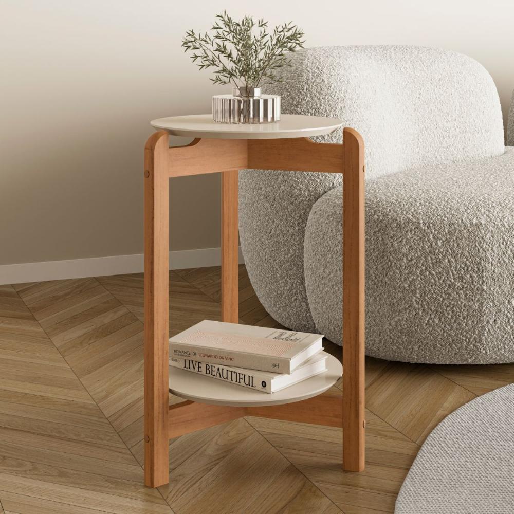 Mesa de Cabeceira  Manchester Off White/Cedro