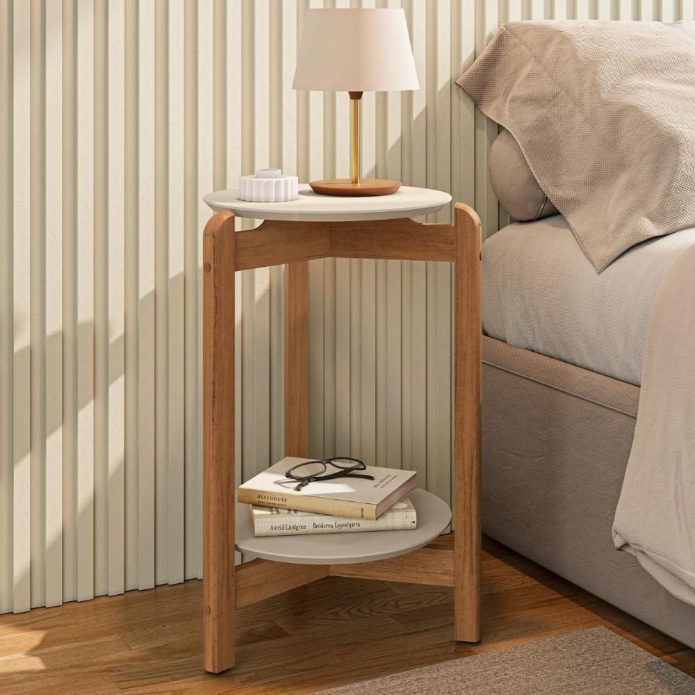 Mesa de Cabeceira  Manchester Off White/Cedro