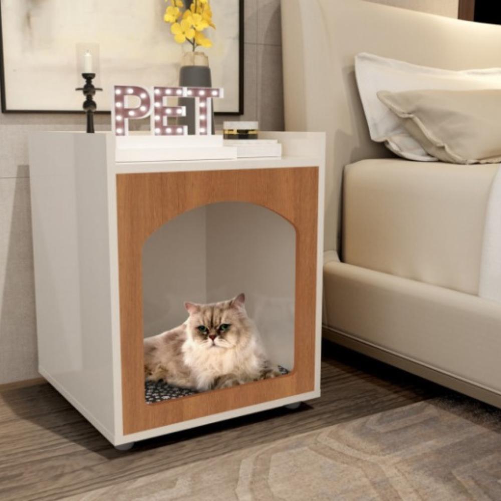 Mesa de Cabeceira Casinha Pet Wilson Off White Freijo 