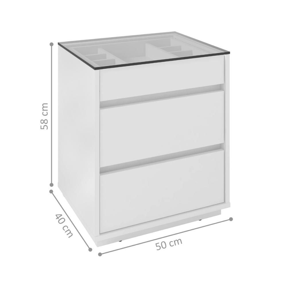 Mesa de Cabeceira com Tampo de Vidro Déli Branco 