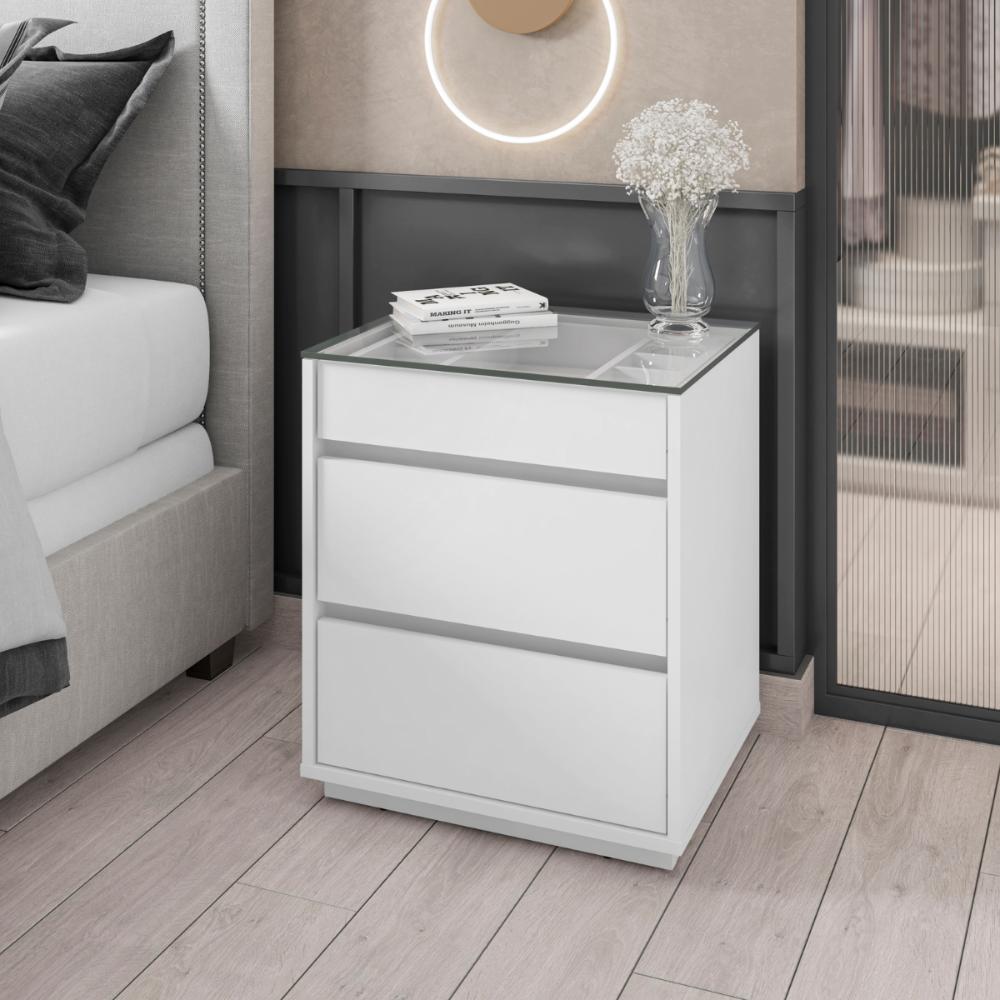 Mesa de Cabeceira com Tampo de Vidro Déli Branco 