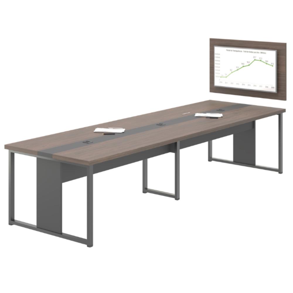 Mesa de Escritório com Painel TV 40" Leeds Leeds Freijó Preto