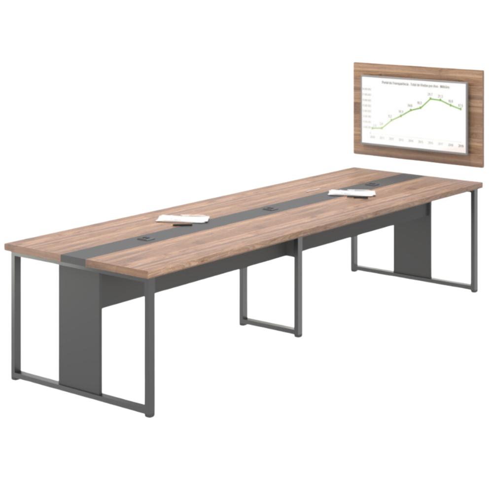 Mesa de Reunião Com Painel 6 Lugares Veneza Noce Preto