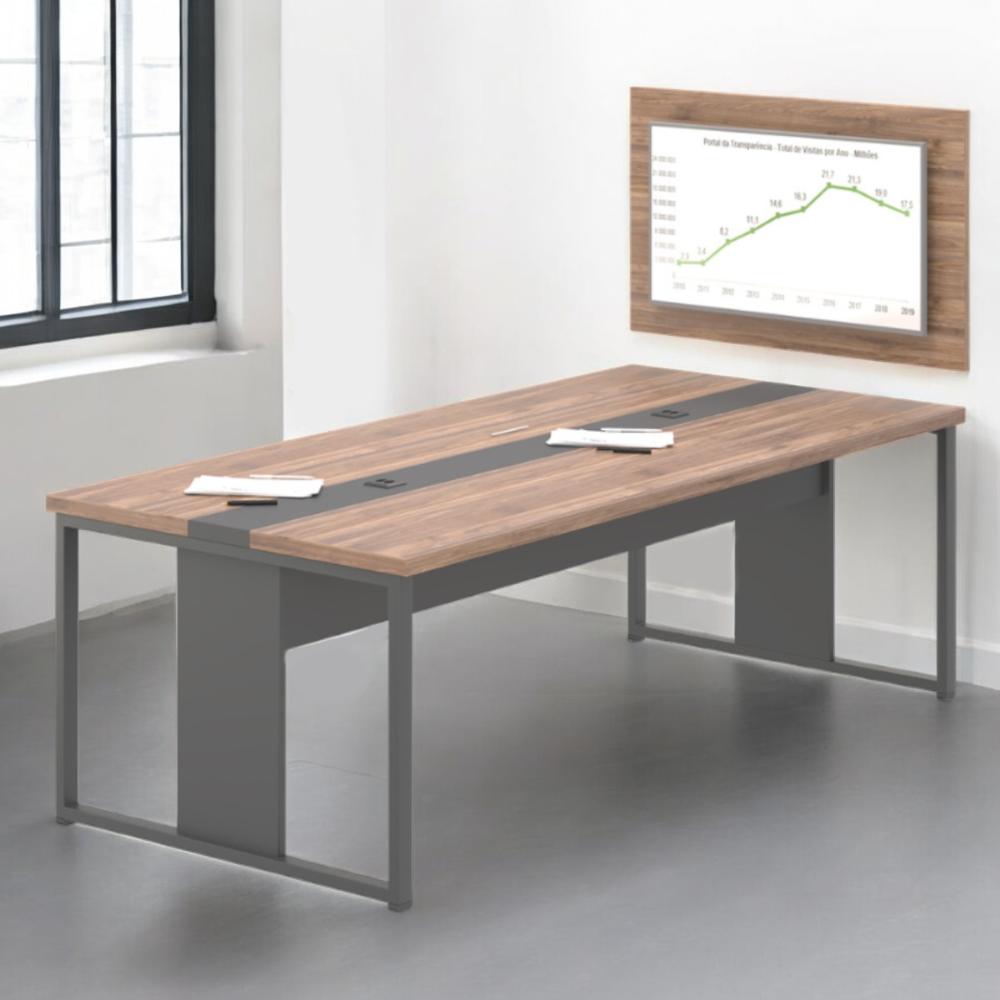 Mesa de Reunião Com Painel TV 40 POL Porto Noce Preto