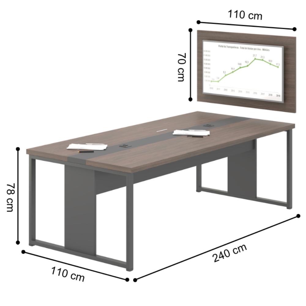 Mesa para Sala De Reunião Com Painel Para Tv - Freijó e Preto