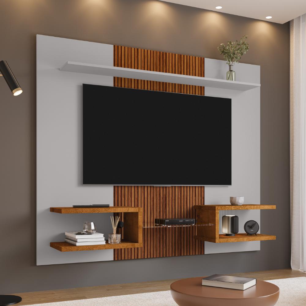 Painel Celeno Para TV 55 Polegadas Off White Nature Ripado