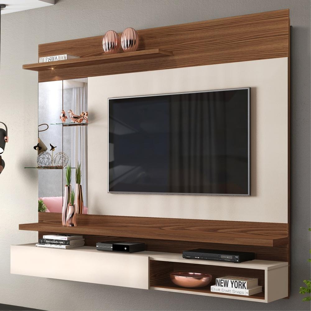 Painel para TV Klaus com Espelhos Caiena Creme