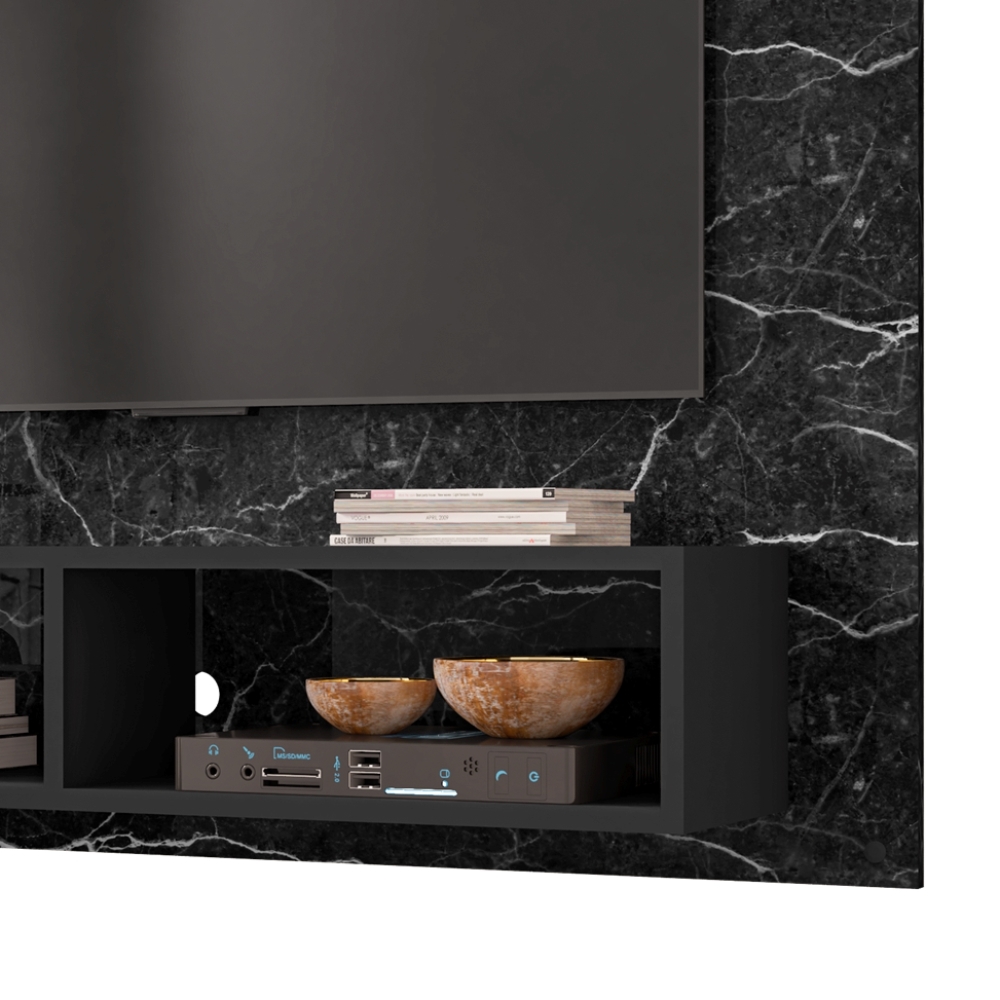 Painel para TV Ottawa com 2 Nichos Nero Efeito Marmorizado