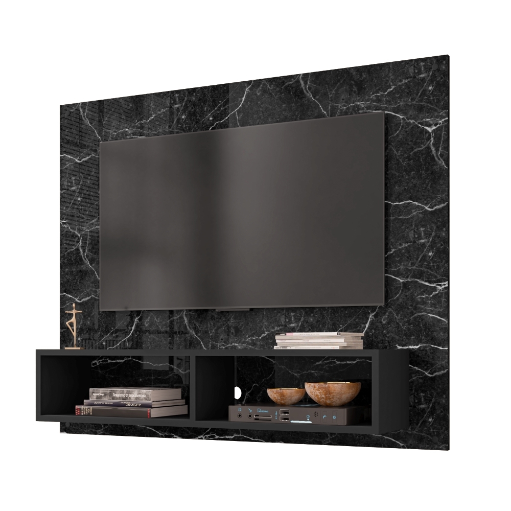 Painel para TV Ottawa com 2 Nichos Nero Efeito Marmorizado