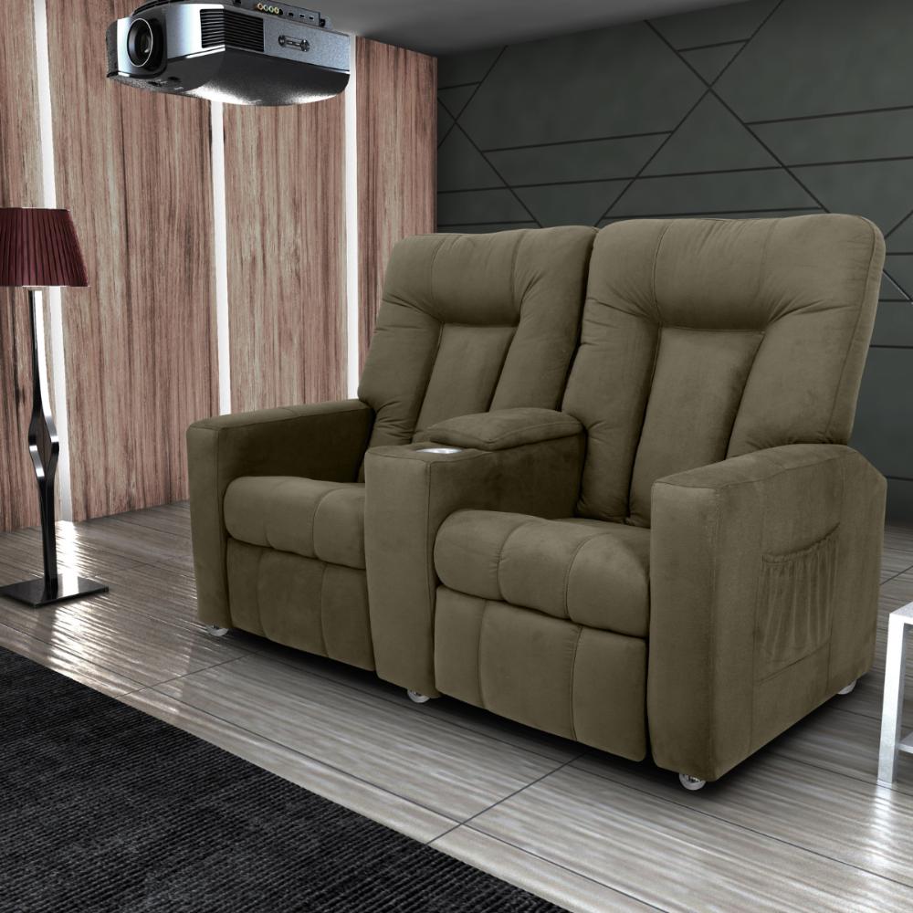 Poltrona 2 Lugares Reclinável Lara Veludo Light Cappuccino