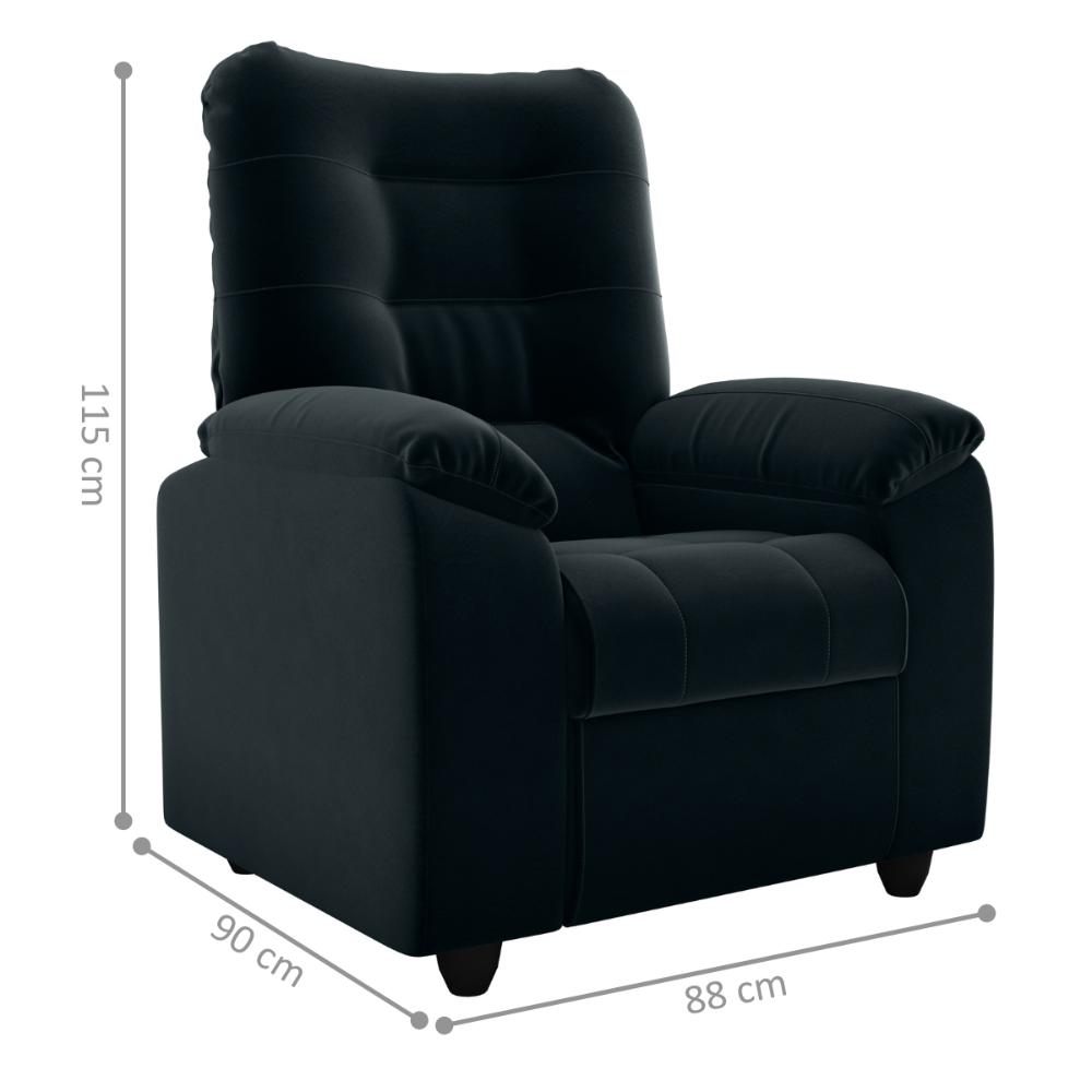 Poltrona Almofadada Reclinável Bristol Veludo Inca Preto