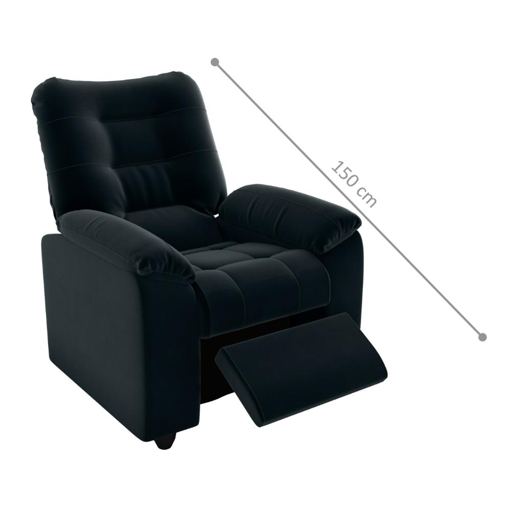 Poltrona Almofadada Reclinável Bristol Veludo Inca Preto