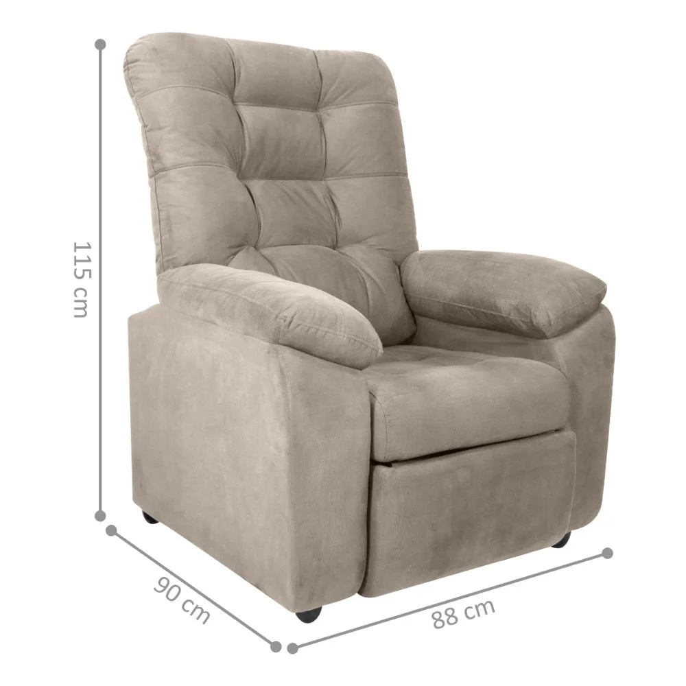 Poltrona Almofadada Reclinável Bristol Veludo Light Bege