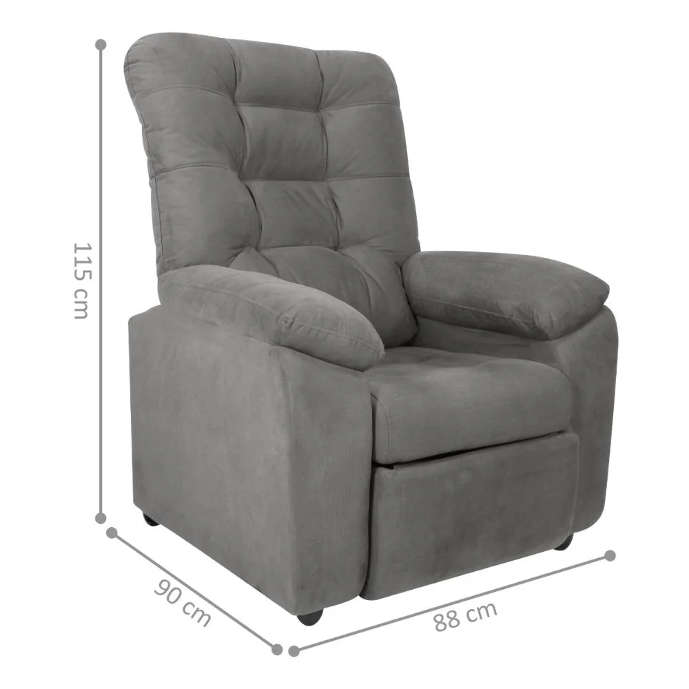 Poltrona Almofadada Reclinável Bristol Veludo Light Cinza