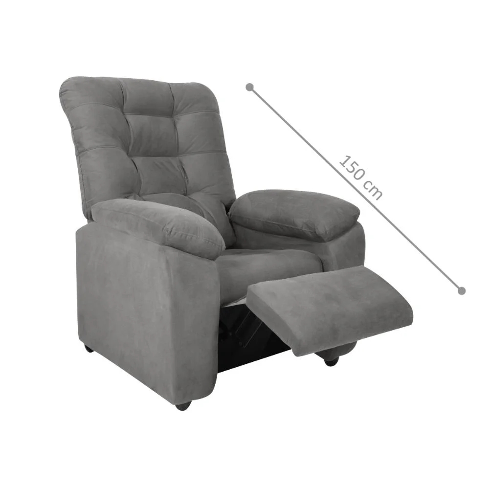 Poltrona Almofadada Reclinável Bristol Veludo Light Cinza