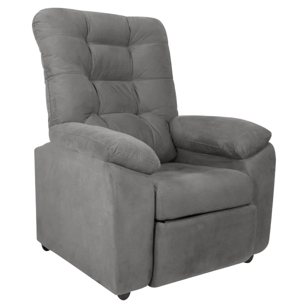 Poltrona Almofadada Reclinável Bristol Veludo Light Cinza