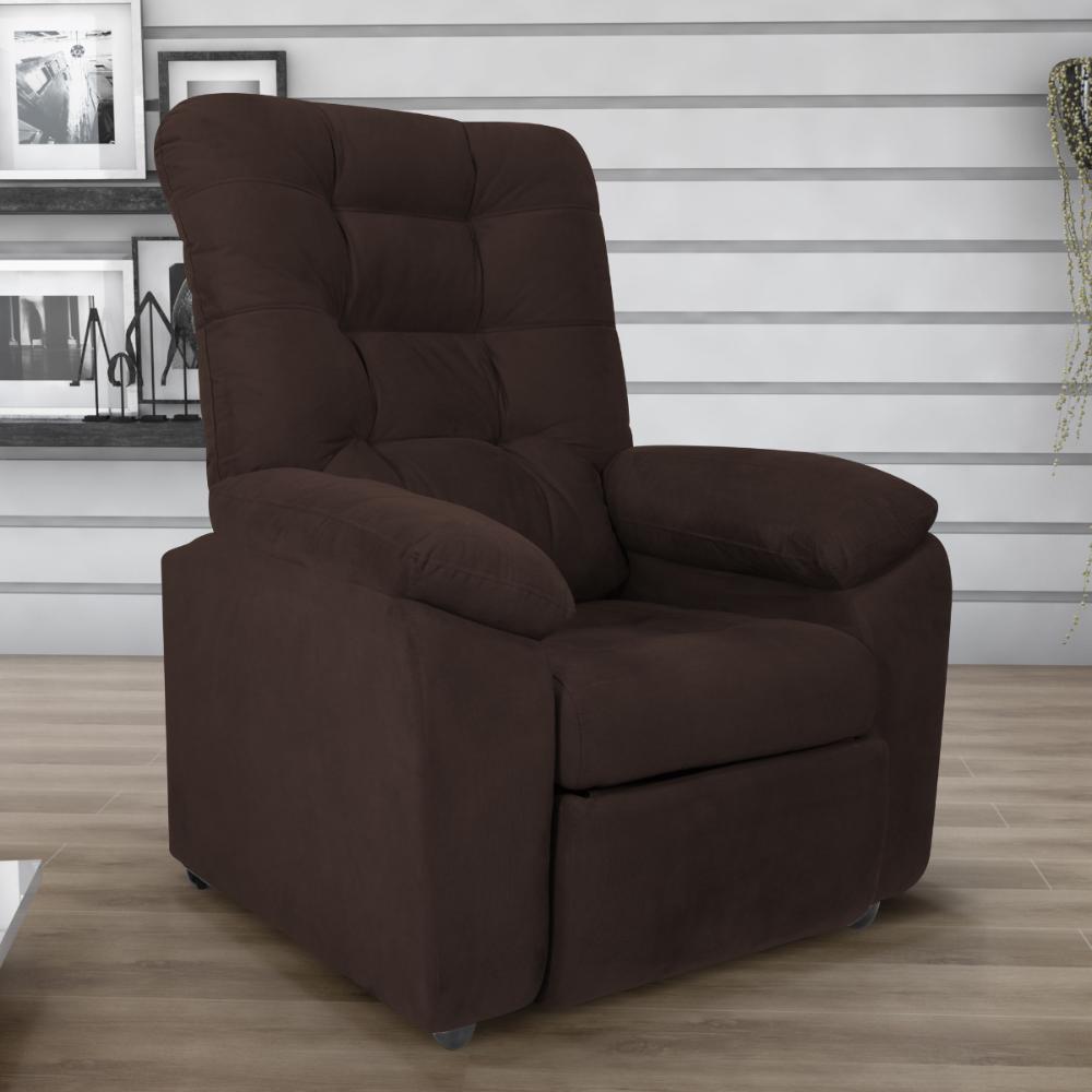 Poltrona Almofadada Reclinável Bristol Veludo Light Marrom