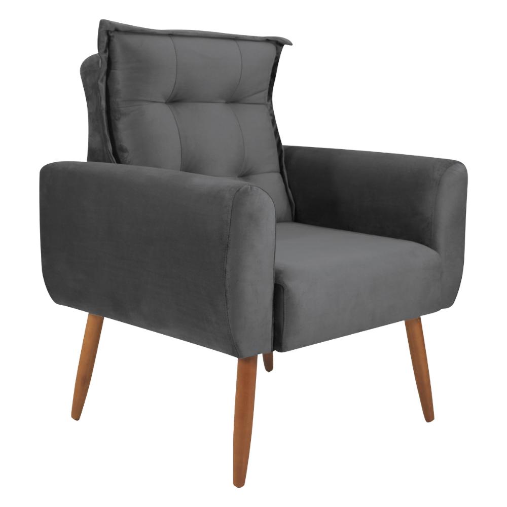 Poltrona Decorativa Vera Veludo Cinza