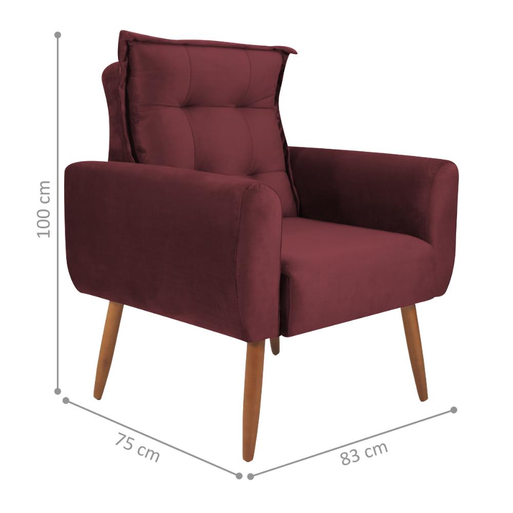 Poltrona Decorativa Vera Veludo Vinho