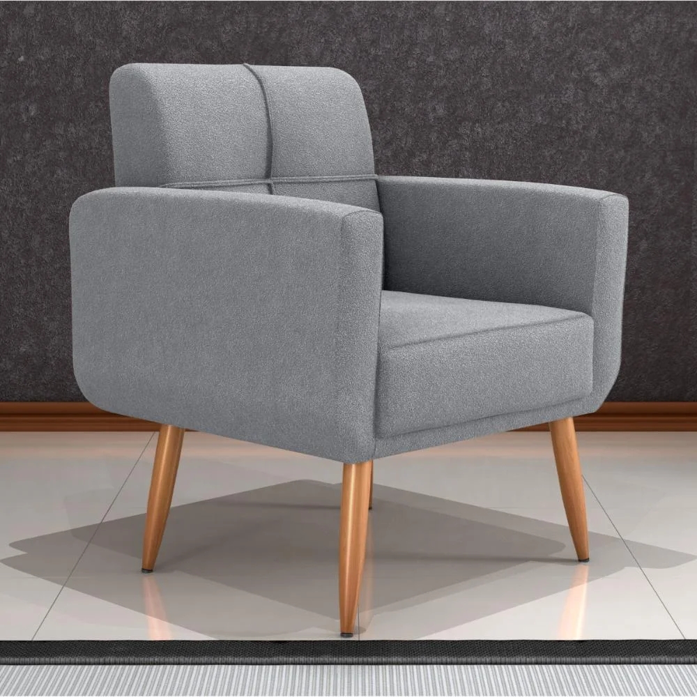 Poltrona Decorativa para Sala Lages Boucle Cinza