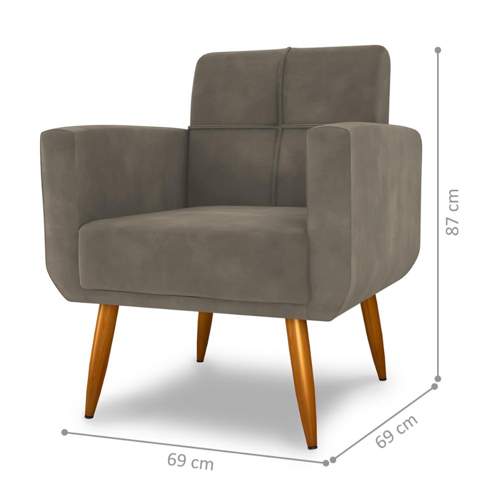 Poltrona Decorativa para Sala Lages Veludo Cappuccino