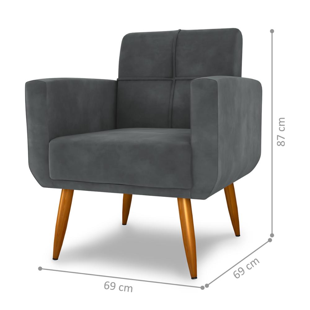Poltrona Decorativa para Sala Lages Veludo Cinza