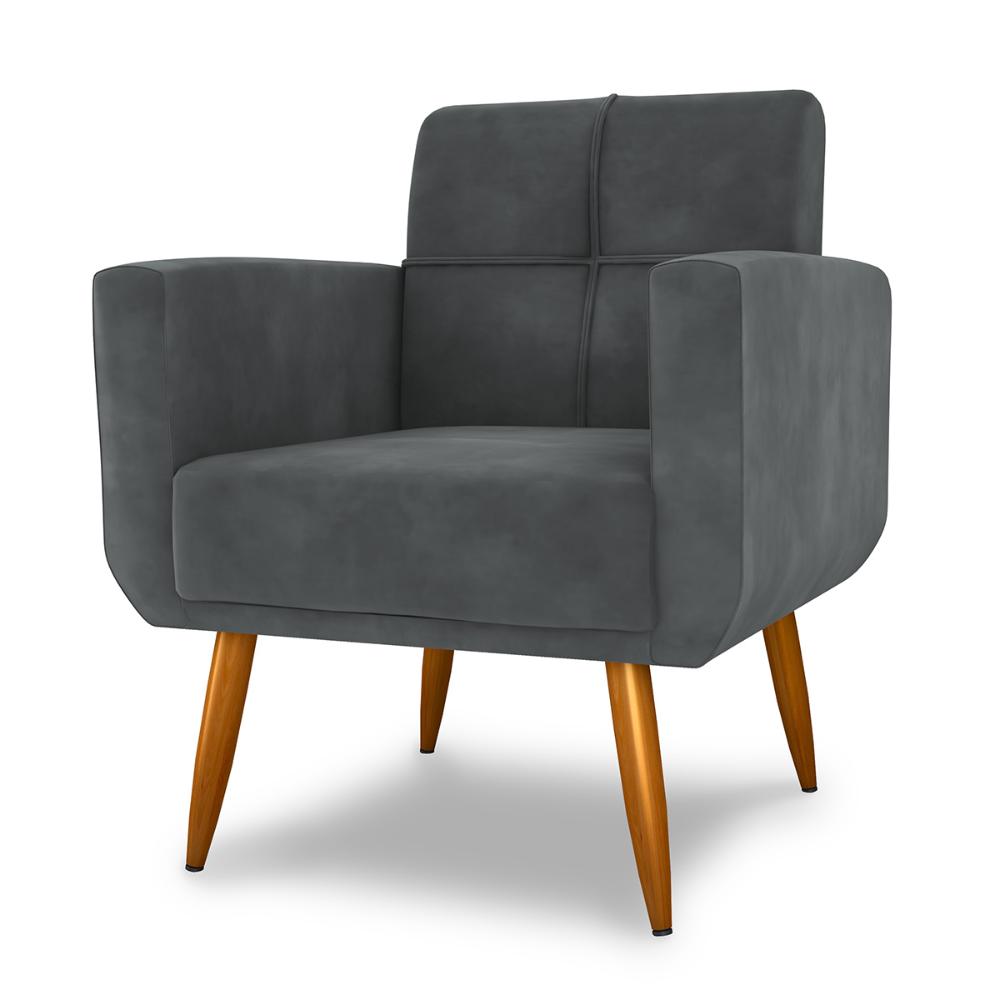 Poltrona Decorativa para Sala Lages Veludo Cinza