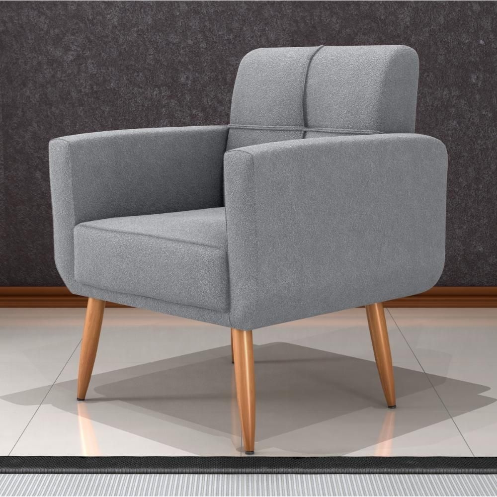 Poltrona Decorativa para Sala Lilian Boucle Cinza