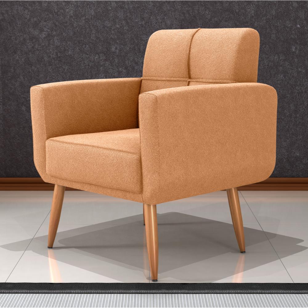 Poltrona Decorativa para Sala Lilian Boucle Mostarda