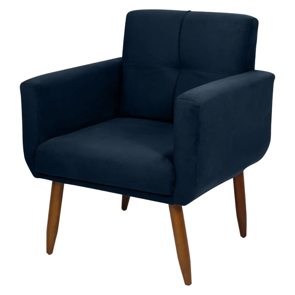Poltrona Decorativa para Sala Lilian Suede Azul