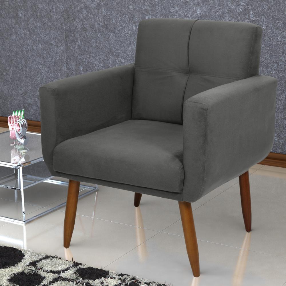 Poltrona Decorativa para Sala Lilian Suede Cinza