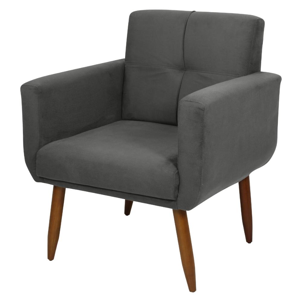Poltrona Decorativa para Sala Lilian Suede Cinza